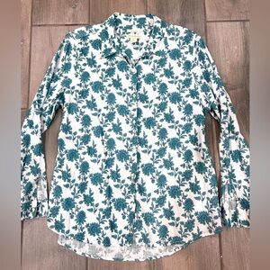 Cynthia Rowley Women’s 100% Linen White Green Floral Button Up Shirt Size XL